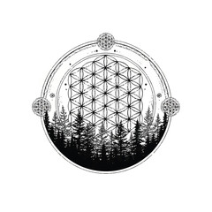 Obraz premium Geometric Pattern with Tree Silhouettes.