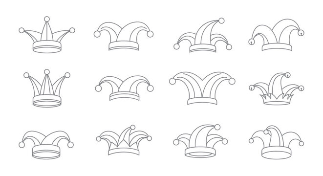 Jester Hat Collection - Line Art Icons for Festive Design