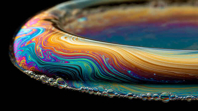 Colorful Iridescent Soap Bubbles - Abstract Macro Photography Featuring Luminous Water Designs and Shimmering Patterns