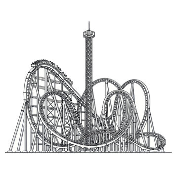 Thrilling Roller Coaster Ride with Drop Tower - Amusement Park Attraction