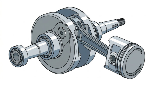 Internal Combustion Engine Crankshaft Assembly with Piston.