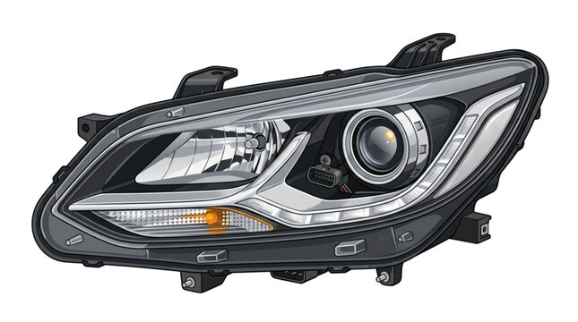 Modern Car Headlight Assembly With LED Daytime Running Lights.