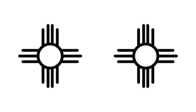 Zia symbol sun sign in line and solid black silhouette vector icon