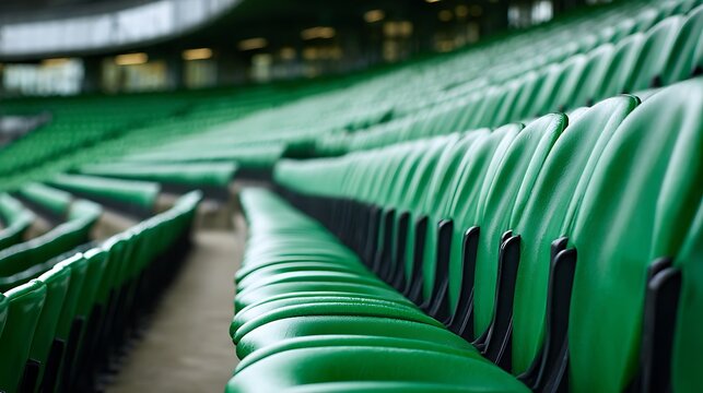 Rows of Empty Green Stadium Seats / 並んだ緑色の空のスタジアムシート