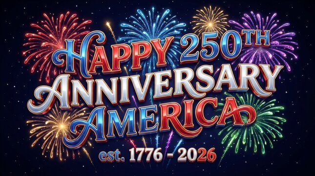 Happy 250th Anniversary America Festive Background with Fireworks
