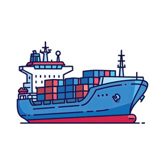 Fototapeta premium Illustration of a blue container cargo ship for global logistics and maritime transport.