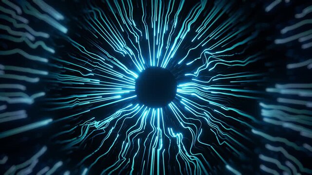 Abstract Cyber Iris Tunnel with Blue Light Rays Futuristic Tech Eye Network Background for AI Vision and Biometric Cyber Security Business