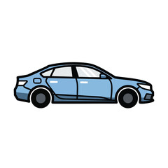Fototapeta premium Blue Sedan Car Side View Illustration.