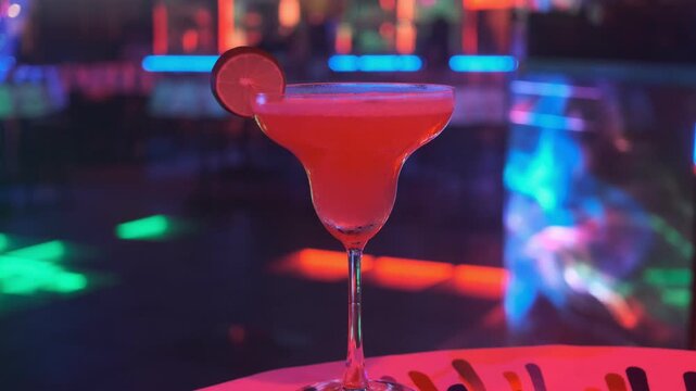 Cocktails: magical, colorful drinks in a disco atmosphere.