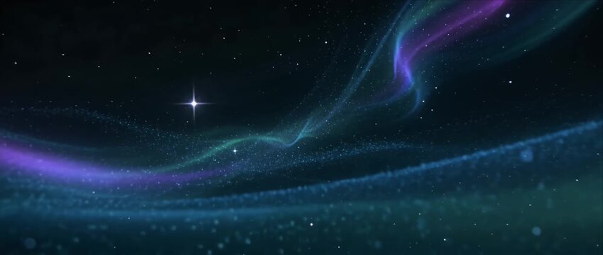 Mystic aurora space galaxy nebula star sky night fantasy swirl light cosmic wave digital background dream flow mystical energy blue violet glow abstract universe horizon celestial aurora particle