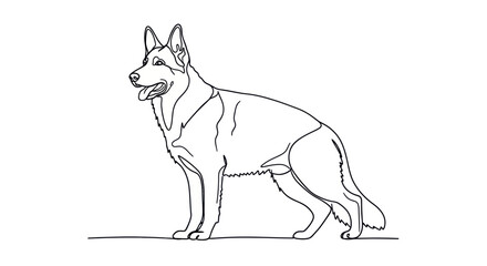 Fototapeta premium German Shepherd Dog Line Art Illustration, Standing Pose, Black and White Outline
