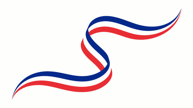 Abstract waving French tricolor ribbon line vector illustration.