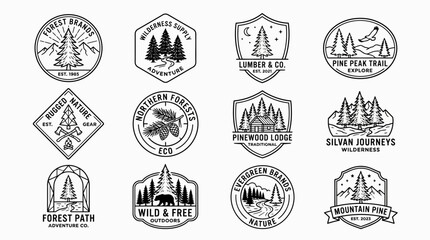 Fototapeta premium Black and white mountain logos set.