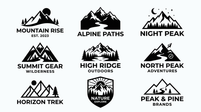 Mountain logo designs and labels.