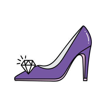 Elegant Purple High Heel Shoe Adorned with a Sparkling Diamond.
