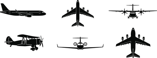 Airplane silhouettes various models isolated on white background © Mahfuz Creatix