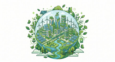 Obraz premium Eco friendly cityscape, sustainable urban planning, green architecture, vector illustration