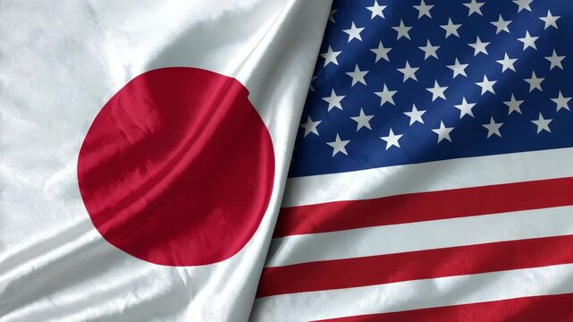 日本国旗とアメリカ国旗が並ぶ布地の質感が日米関係を象徴する国際的な文化イメージ