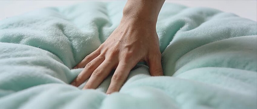Soft hand touch fabric texture comfort relax gentle sensory cushion surface plush textile material finger pressure indentation soft cushion comfort tactile sensory touch hand pressure gentle texture