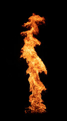 Fototapeta premium Dynamic Fire Dance: Bright Orange Flames and Smoke on a Black Background for Energy and Visual Effect