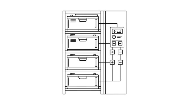 Battery Energy Storage System Cabinet with Electrical Panel on isolated white background