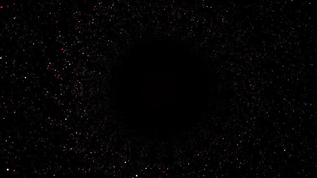Drifting Red, White, and Blue Star Particle Field Scattered Around a Deep Dark Cosmic Void on Black, Created in Adobe After Effects

