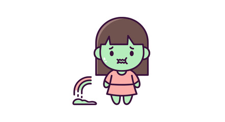 Obraz premium Cute Chibi Girl Feeling Sick, Vomiting Rainbow Colors