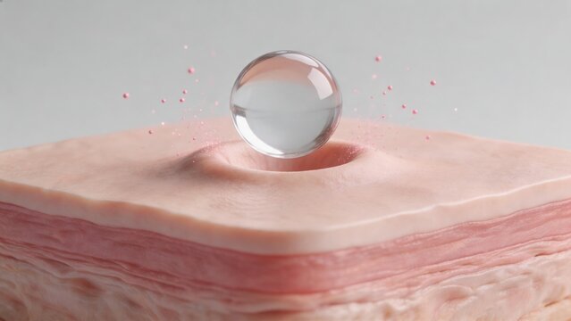 Innovative skin care serum drop penetrating deep into human dermal layers for hydration