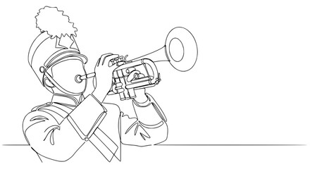 One Line Drawing Marching Band Trumpet Player in Uniform with Plume Hat © Free Account