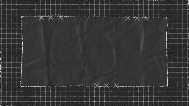 Grungy paper texture with hand drawn grid lines and stitched edges moving in a seamless cinematic loop animation sequence