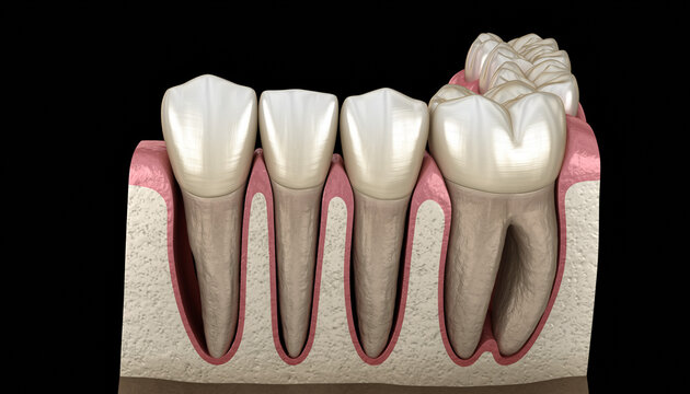 Permanent teeth with cuspid canine prominence, dental anatomy model