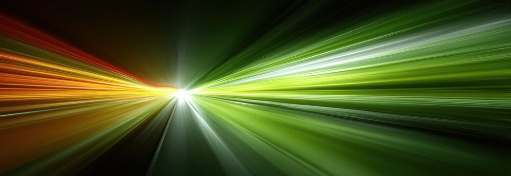 Dynamic abstract speed line explosion with vibrant red yellow and green streaks on a dark background creating a high energy sense of motion and power.