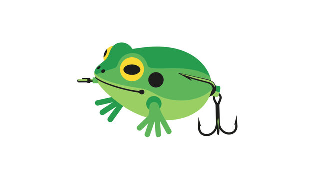 Green Frog Fishing Lure with Hook, Isolated on White Background