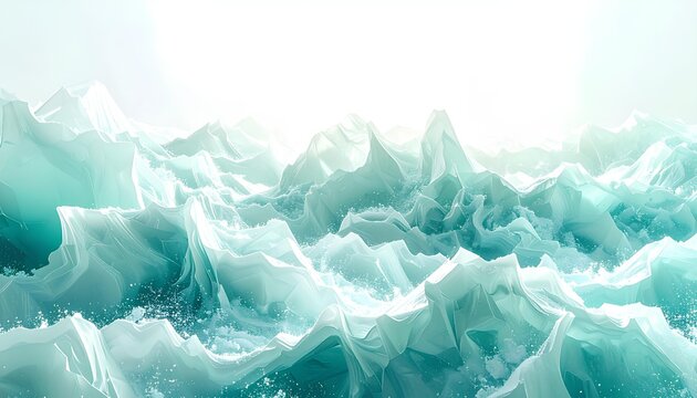 幾重にも重なる氷の面と曇りガラスの風景 / Wide abstract field of layered translucent ice and frosted glass planes (Generative AI)