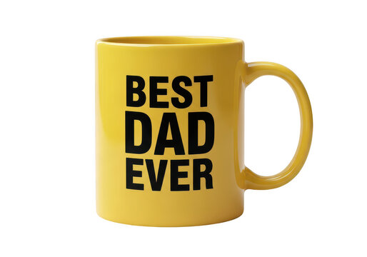 Yellow mug with best dad ever printed on it PNG isolated on transparent background