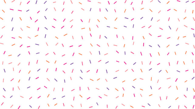 A warm and inviting sprinkle pattern showcasing beautiful pink orange and purple dashes distributed over a white surface