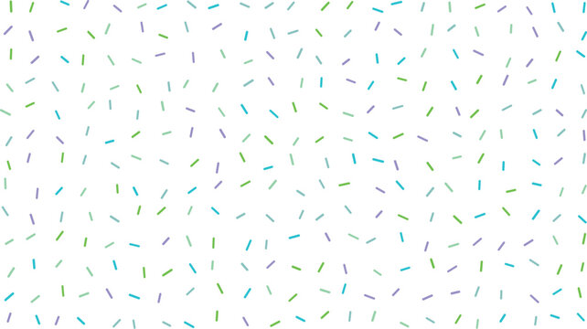 Gentle pastel colored dashes resembling sweet sprinkles scattered widely over a clean white canvas