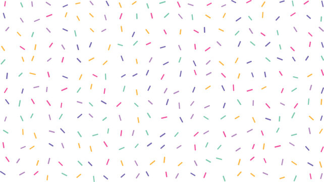 A joyful array of colorful sprinkle dashes creates a festive sweet candy pattern on white
