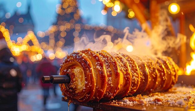 Frisch gebackener ungarischer Baumstriezel K&uuml;rtőskal&aacute;cs