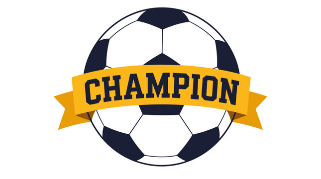 Soccer Ball With Champion Banner Main Subject.