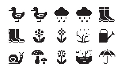 Pixel art spring and garden icons, set of elements for agriculture and nature related designs. © MD.RAHIM