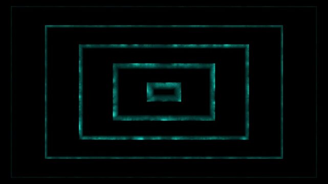 Teal glowing nested squares with textured interior on black background rectangles frames