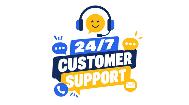 Twenty Four Seven Customer Support Icon With Headset.