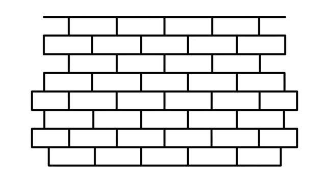 Simple outline of a classic brick wall pattern, representing construction and building, isolated white background.