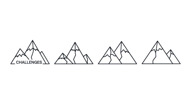 Mountain range icon set challenges concept