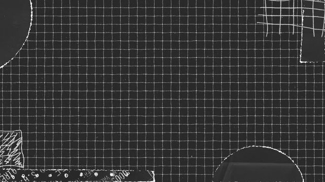 Abstract collage background with moving white grid patterns over black paper texture for modern graphic design motion video projects