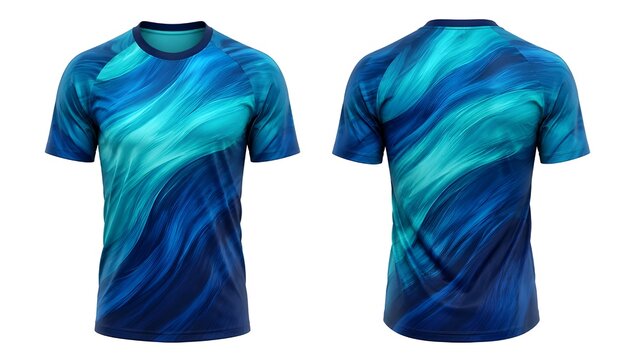 Stylish Blue Swirl Pattern T-Shirt Mockup For Branding Presentation - Front and Back View of Apparel Design