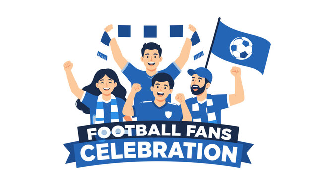 Group Of Football Fans Celebrating Together For Victory.