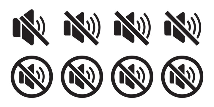 Mute volume icon set with loudspeaker symbols crossed out showing silent mode configurations.