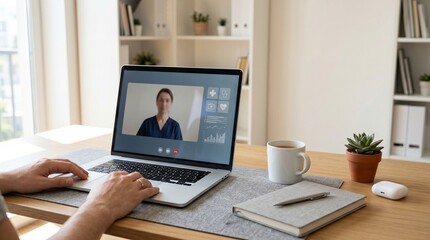 Fototapeta premium Person on a video call with laptop.